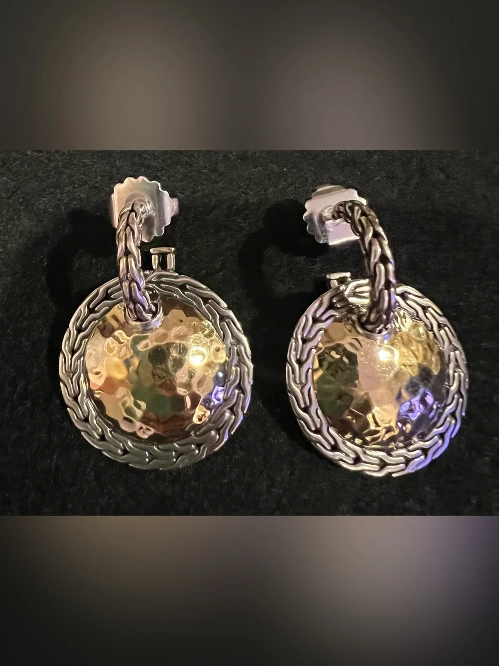 John Hardy Palu Disc Hoop Drop Earrings | 925 Sterling Silver & 22K Yellow Gold